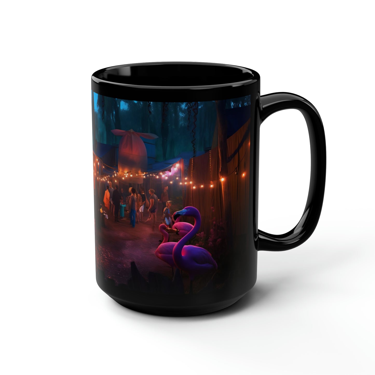 oregon country fair, flamingos at the sauna at oregon country fair, oregon, midnight, disney, pixar - Mug, Black