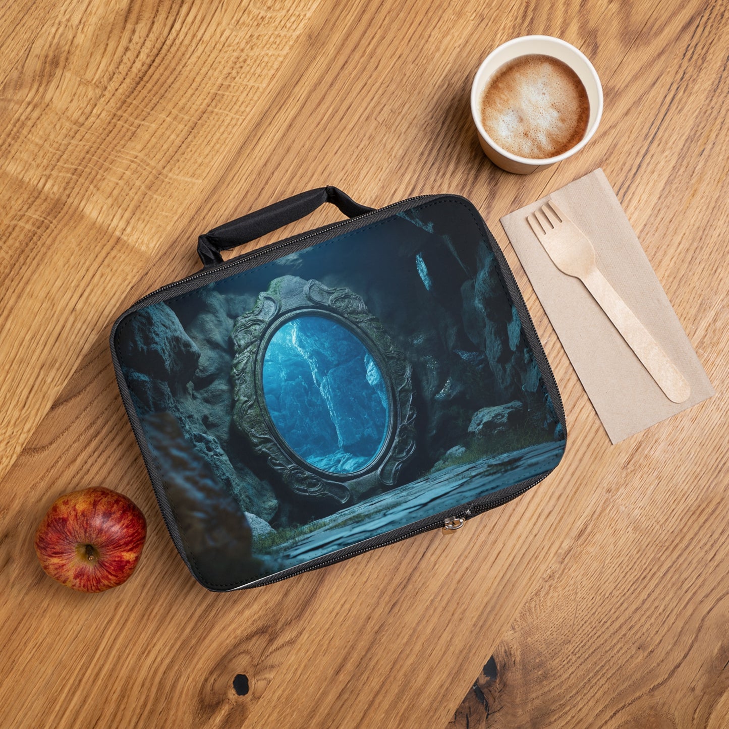 Portal Mirror Lunch Bag – Azure Depths in Stone Frame
