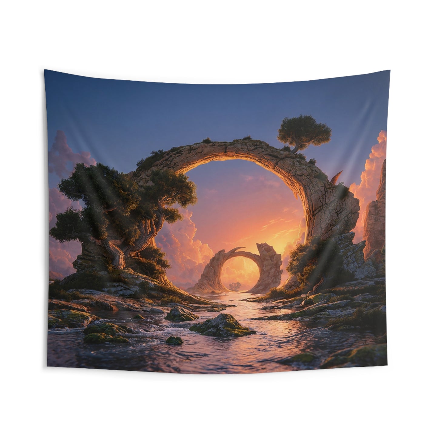 Stone Archway Sunset Tapestry – Gateway to a Whispering Valley