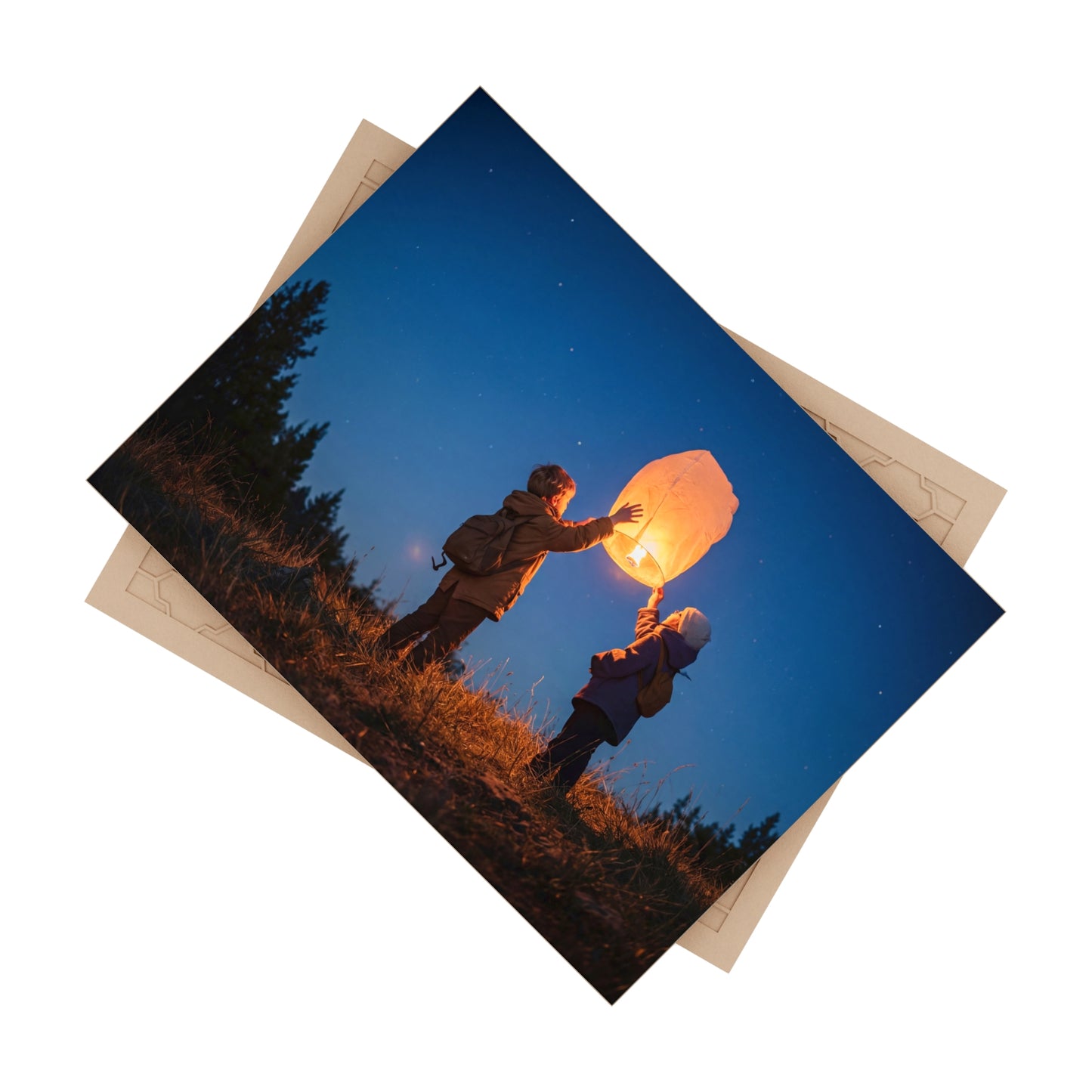 Starlit Lantern Children Ceramic Photo Tile – Warm Glow Against Midnight Sky