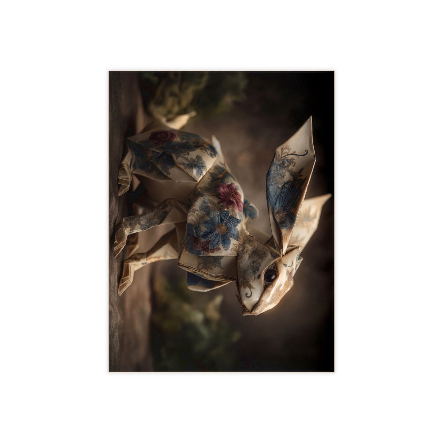 Origami Rabbit with Floral Pattern Ceramic Photo Tile – Whimsical Paper Guardian