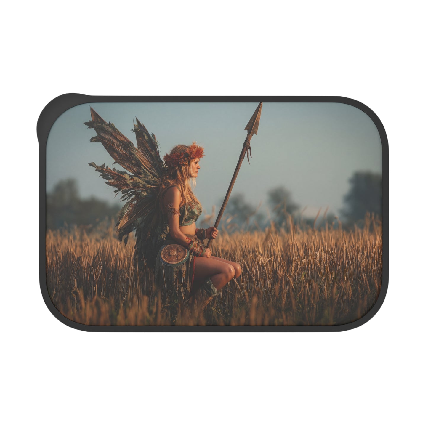 Warrior Fairy in Golden Field PLA Bento Box with Band and Utensils – Sunset Sentinel
