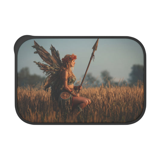 Warrior Fairy in Golden Field PLA Bento Box with Band and Utensils – Sunset Sentinel