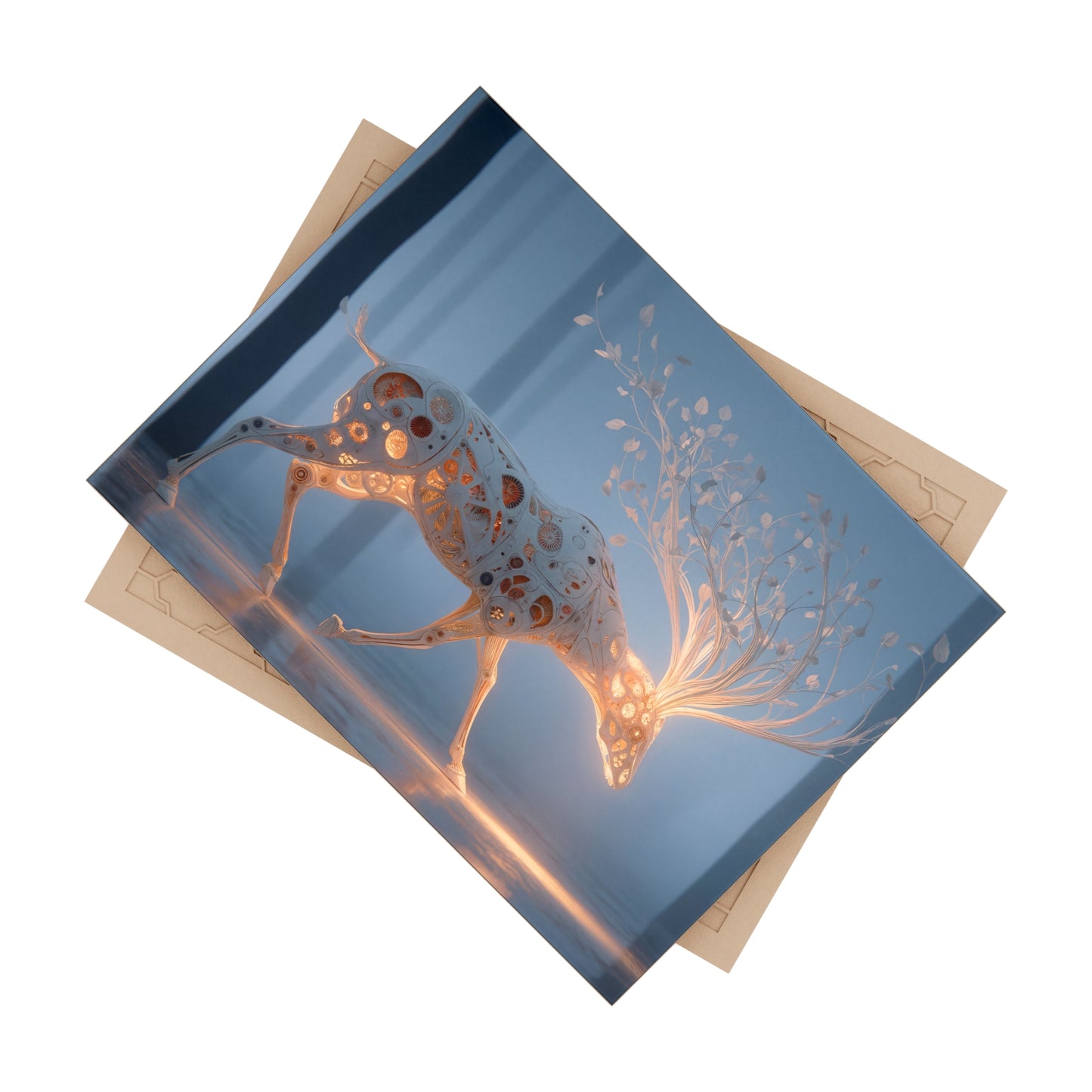 Luminescent Mechanical Deer Ceramic Photo Tile – Whispers of Inner Growth
