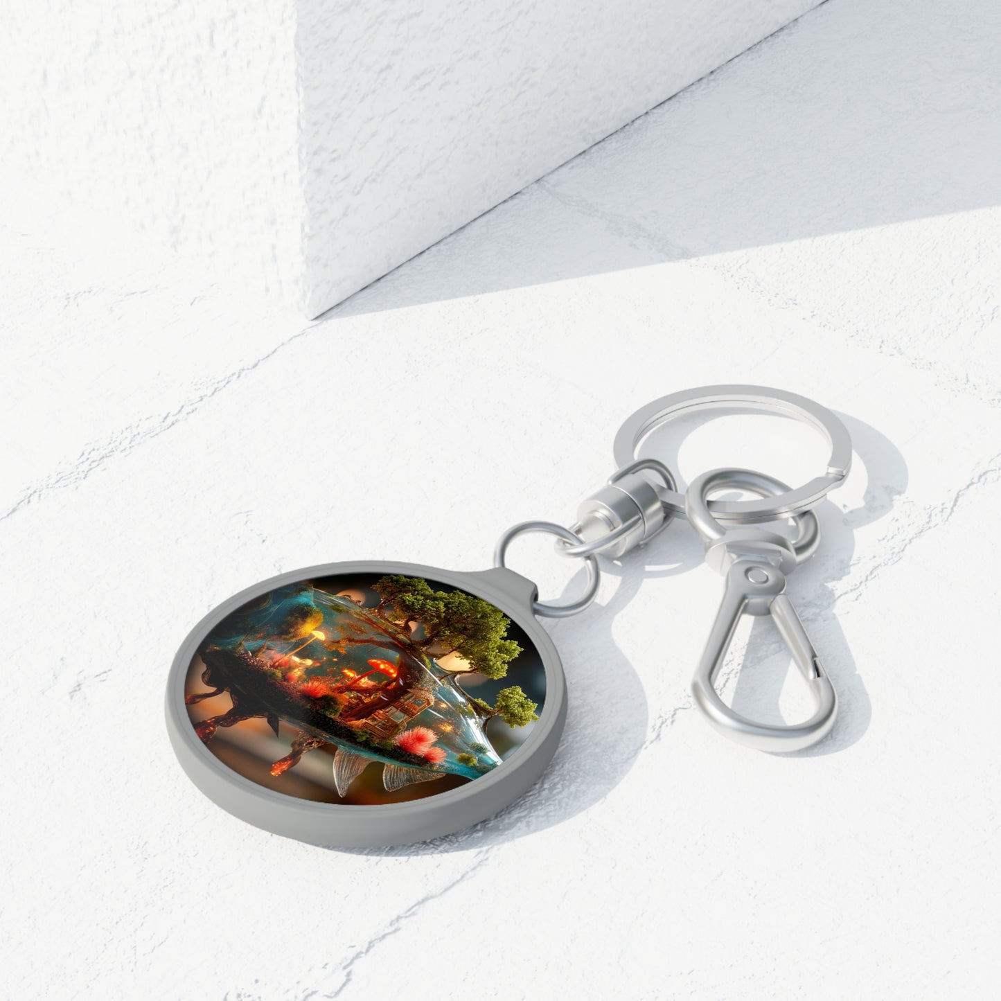 Forest Within Fish Keyring Tag – Bioluminescent Twilight Sanctuary