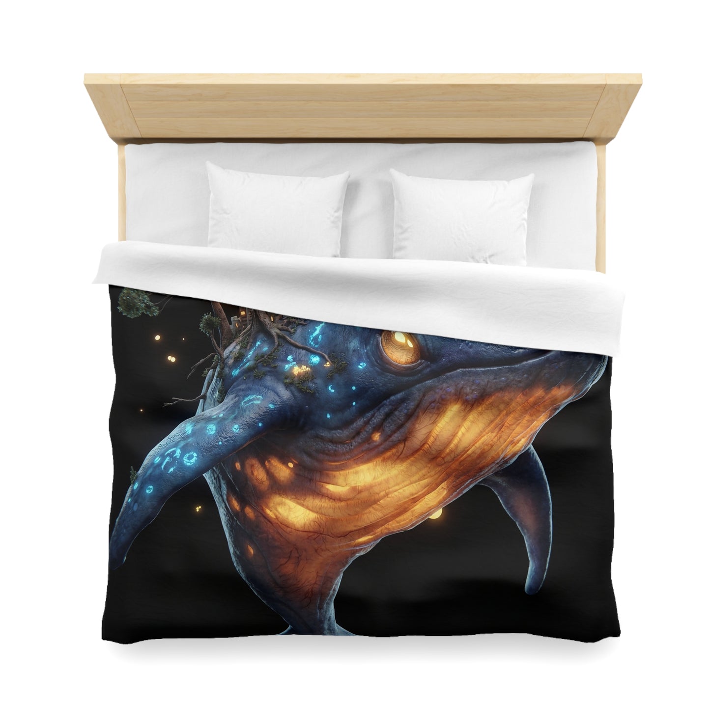 Bioluminescent Whale Sanctuary Duvet Cover – Floating City on a Gentle Giant