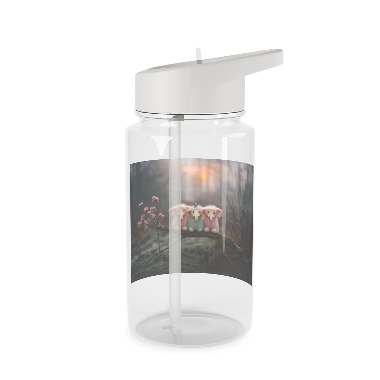 Three Fluffy Elephants Tritan Water Bottle – Mossy Branch Twilight Scene