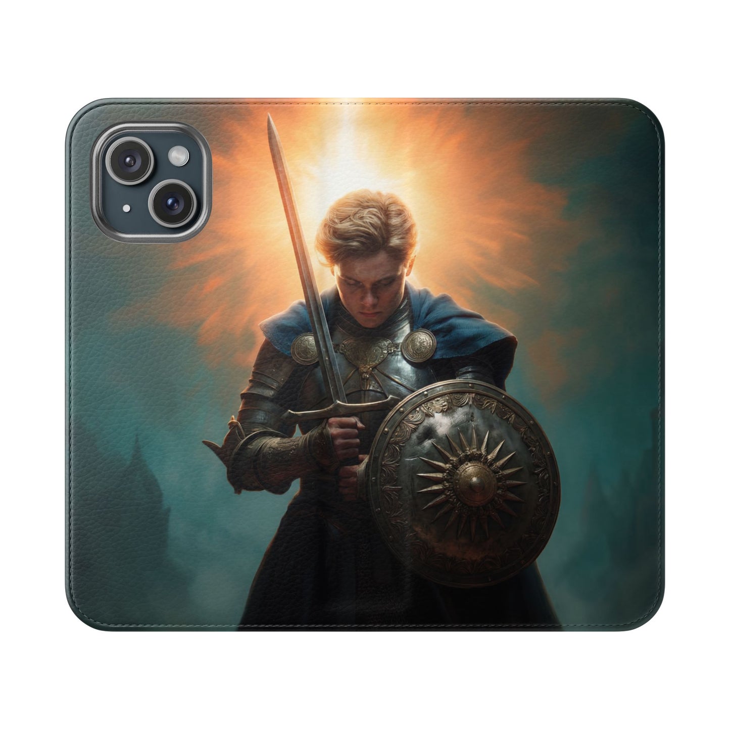 Dawn-Forged Knight Flip Cases – Radiant Armor Against Misty Skies