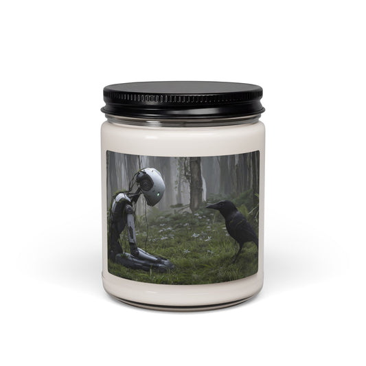 Forgotten Botanist Robot Candle – Moss-Wrapped AI Forest Encounter, 9oz