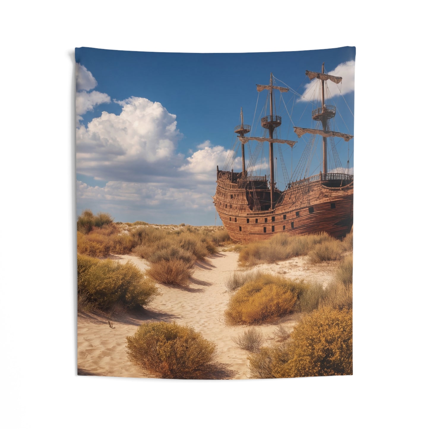 Abandoned Galleon Wall Tapestry – Sun-Drenched Desert Mirage
