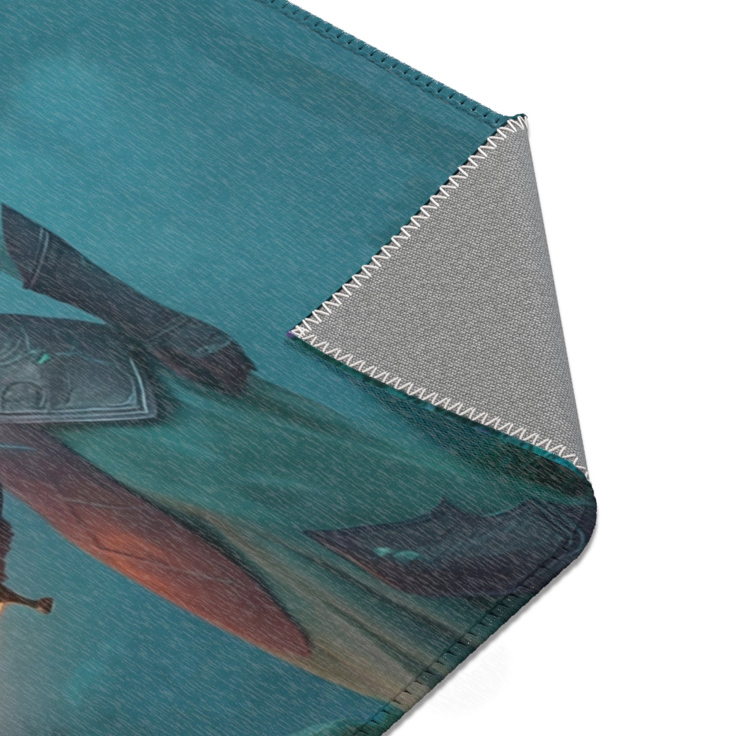 Elven Sentinel Area Rug – Twilight Grove with Glowing Blade