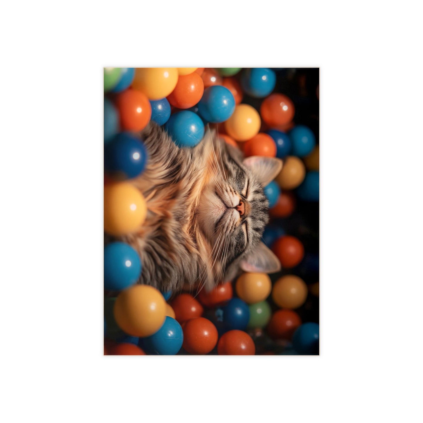 Content Cat in Ball Pit Ceramic Photo Tile – Whiskered Bliss in a Rainbow Nest