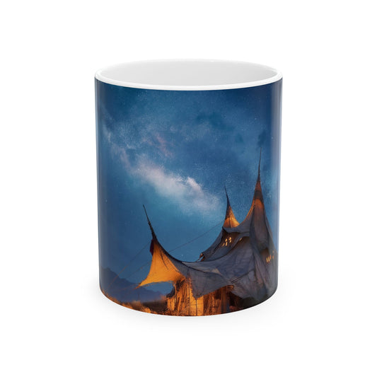 Starlit Nomad Tent Ceramic Mug – Milky Way Over Desert Haven