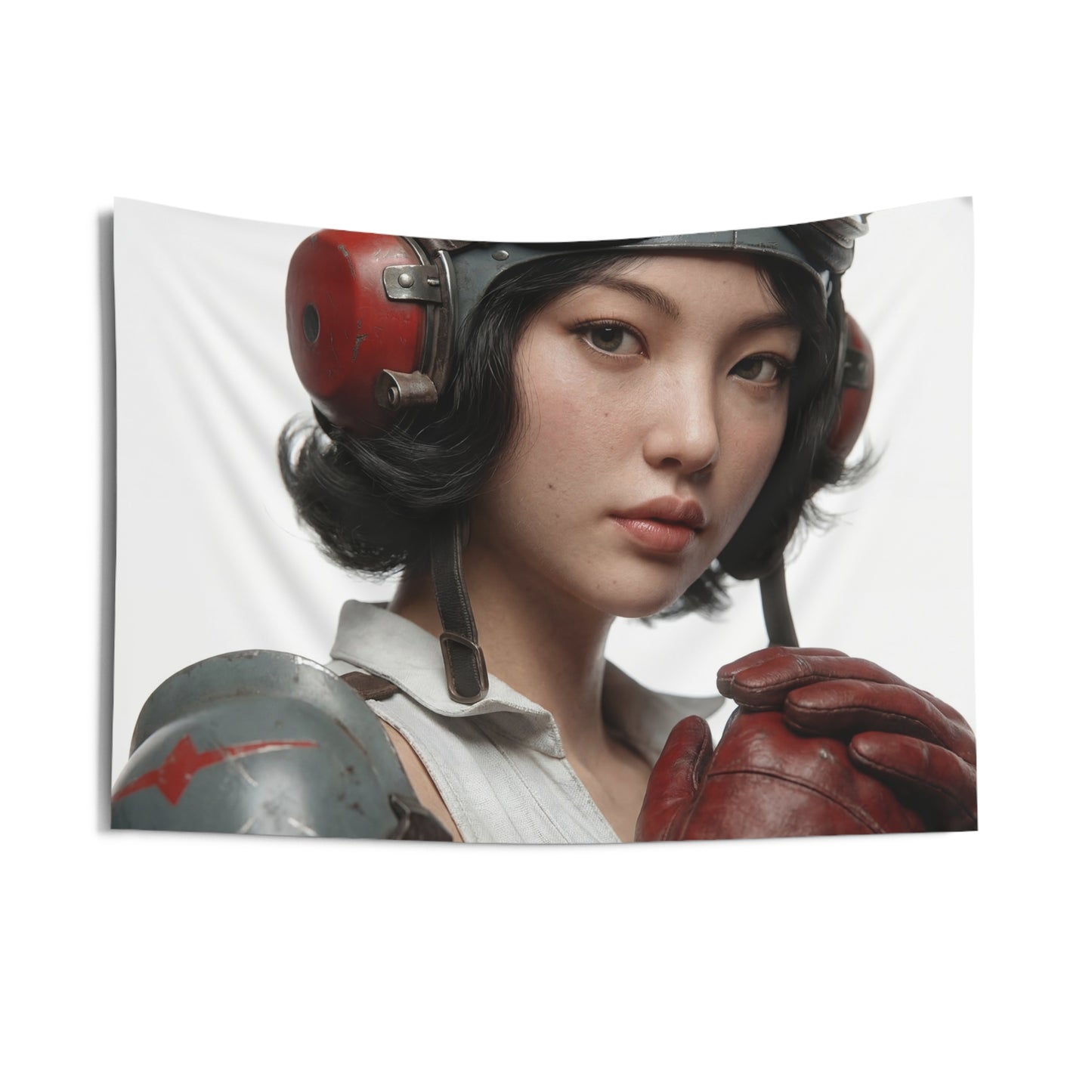 Vintage Pilot Portrait Indoor Wall Tapestries – Crimson Goggles & Steel Resolve