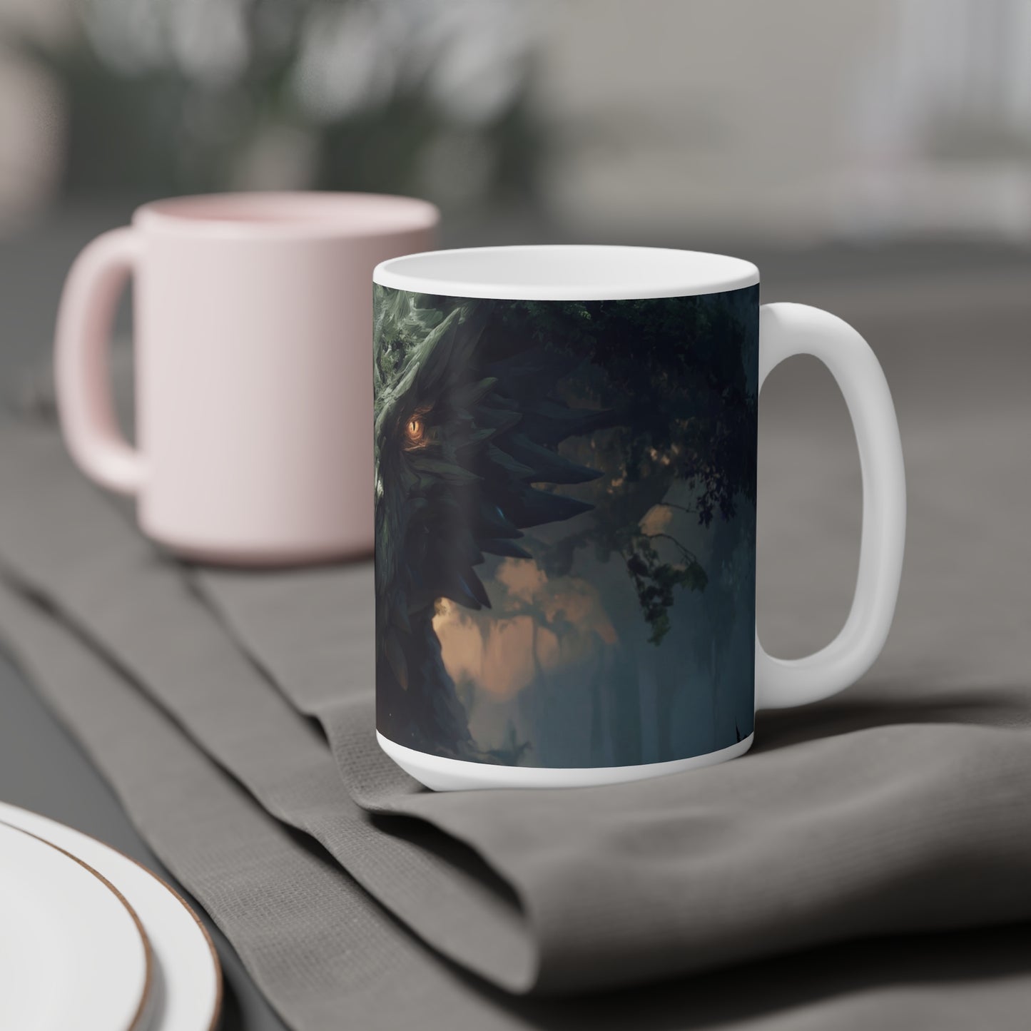 Ancient Dragon Sentinel Ceramic Mugs (11oz\15oz\20oz) – Whispers of the Verdant Throne