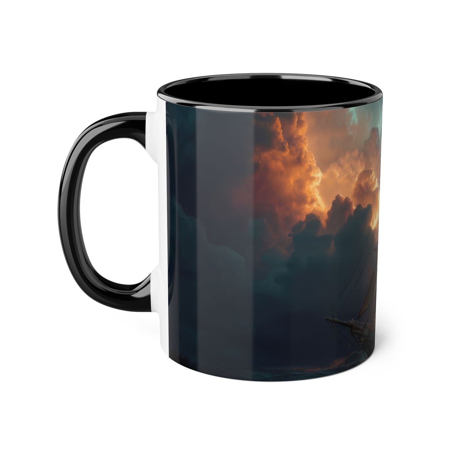 Storm-Braced Galleon Accent Mugs, 11oz – Amber Sail & Obsidian Sea