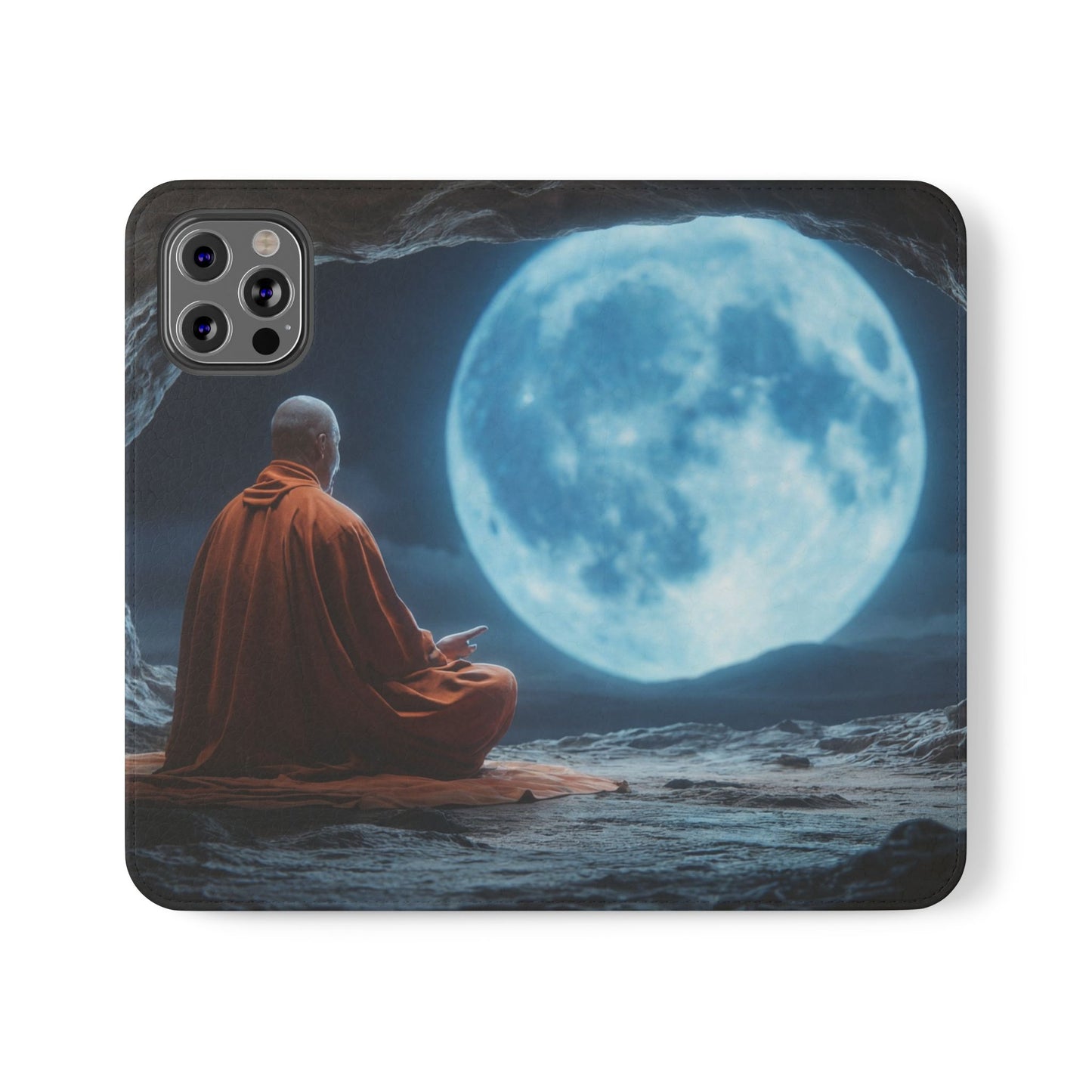Lunar Meditation Flip Cases – Serene Monk Under Moonlight