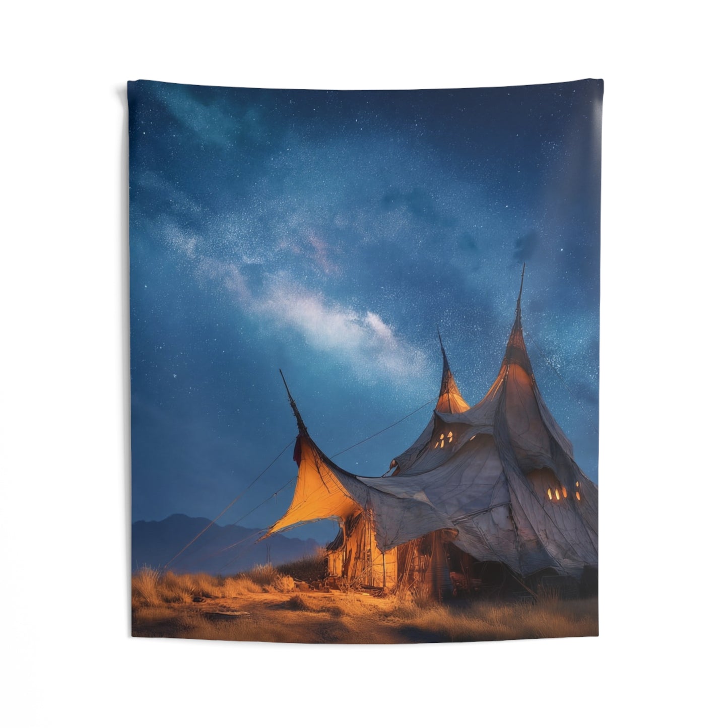 Starlit Nomad Tent Wall Tapestry – Milky Way Haven Under Open Skies