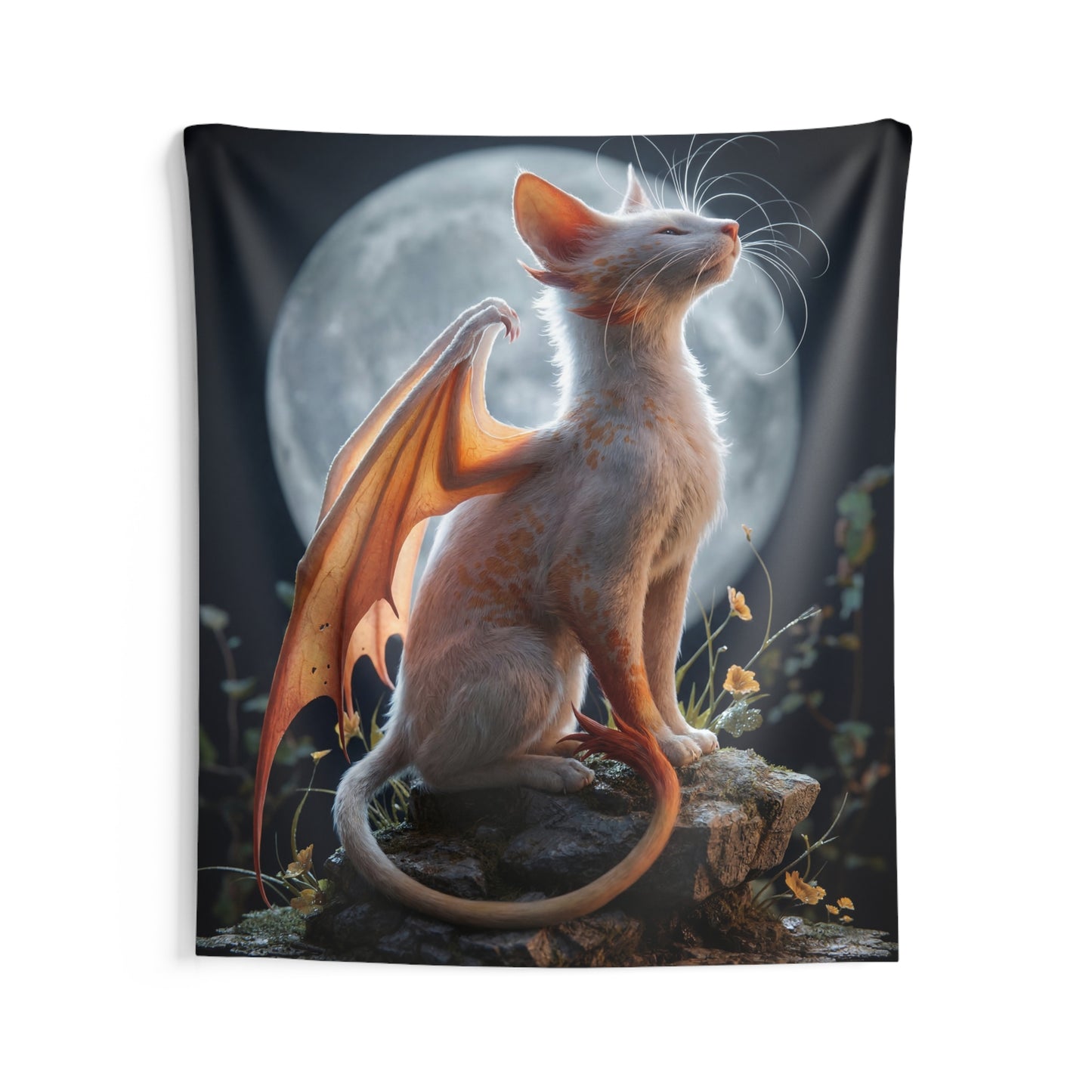Moonlit Dragon Cat Indoor Wall Tapestries – Whispers of Twilight Guardian
