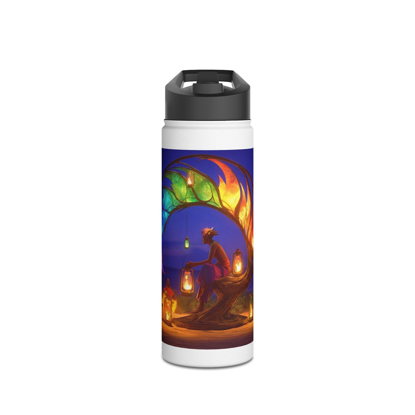Luminous Phoenix Throne Water Bottle – Sunset Sanctuary with Rainbow Wings