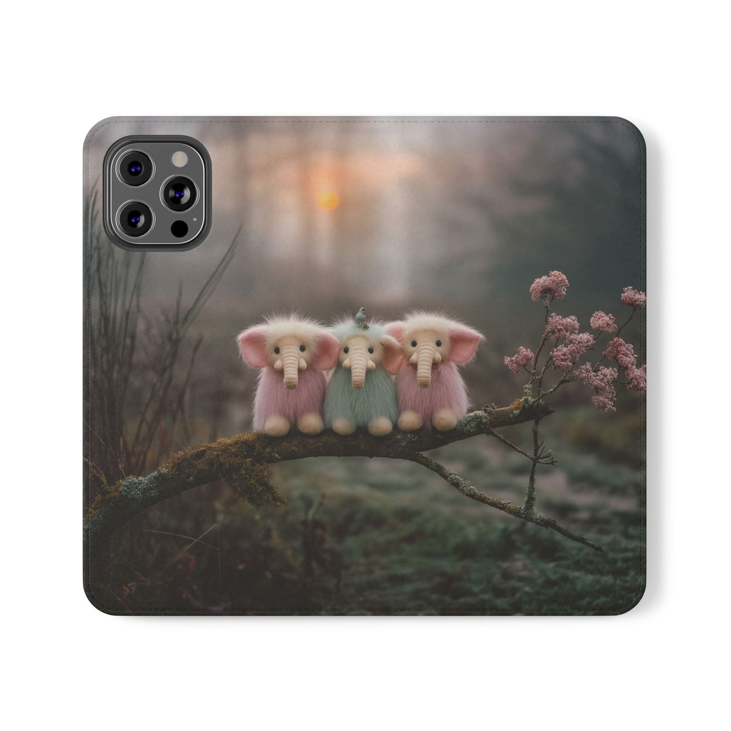 Mossy Branch Elephants Flip Cases – Pastel Fluff Guardians