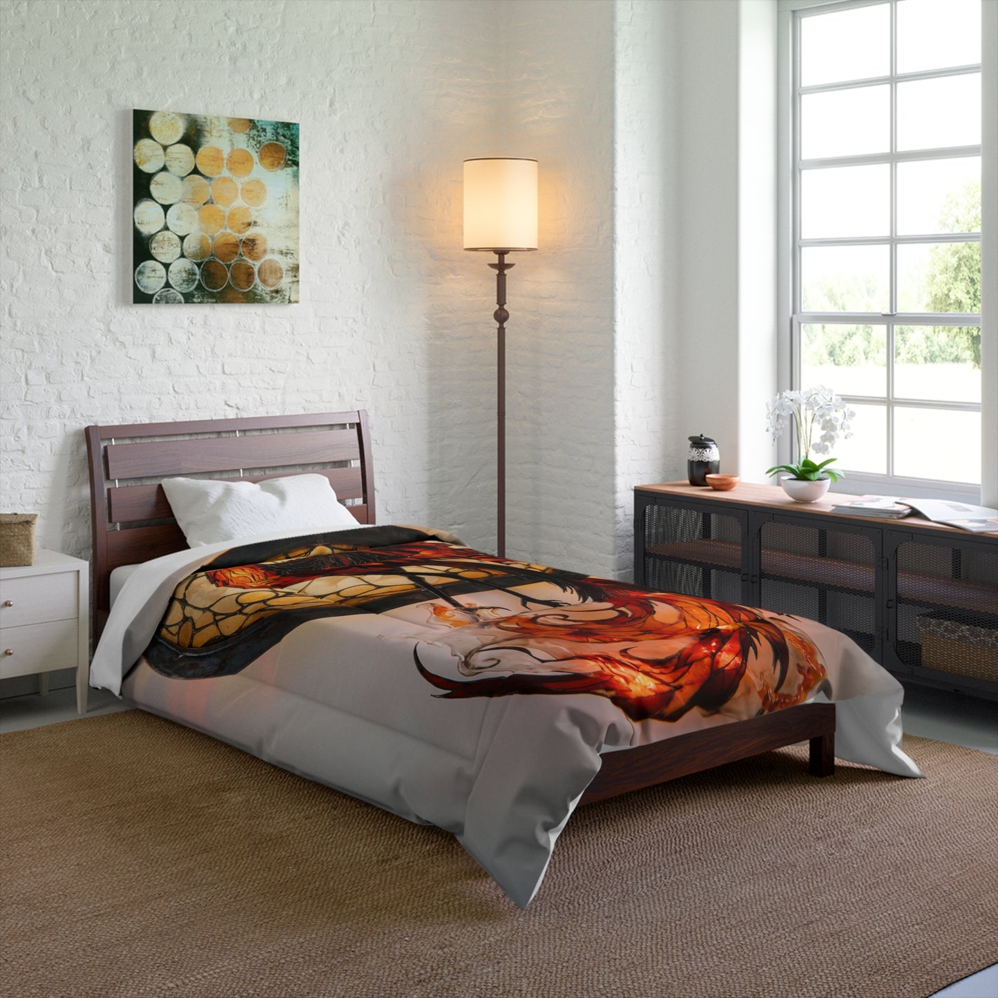 Stained Glass Phoenix Comforter – Embers of a Rising Dawn