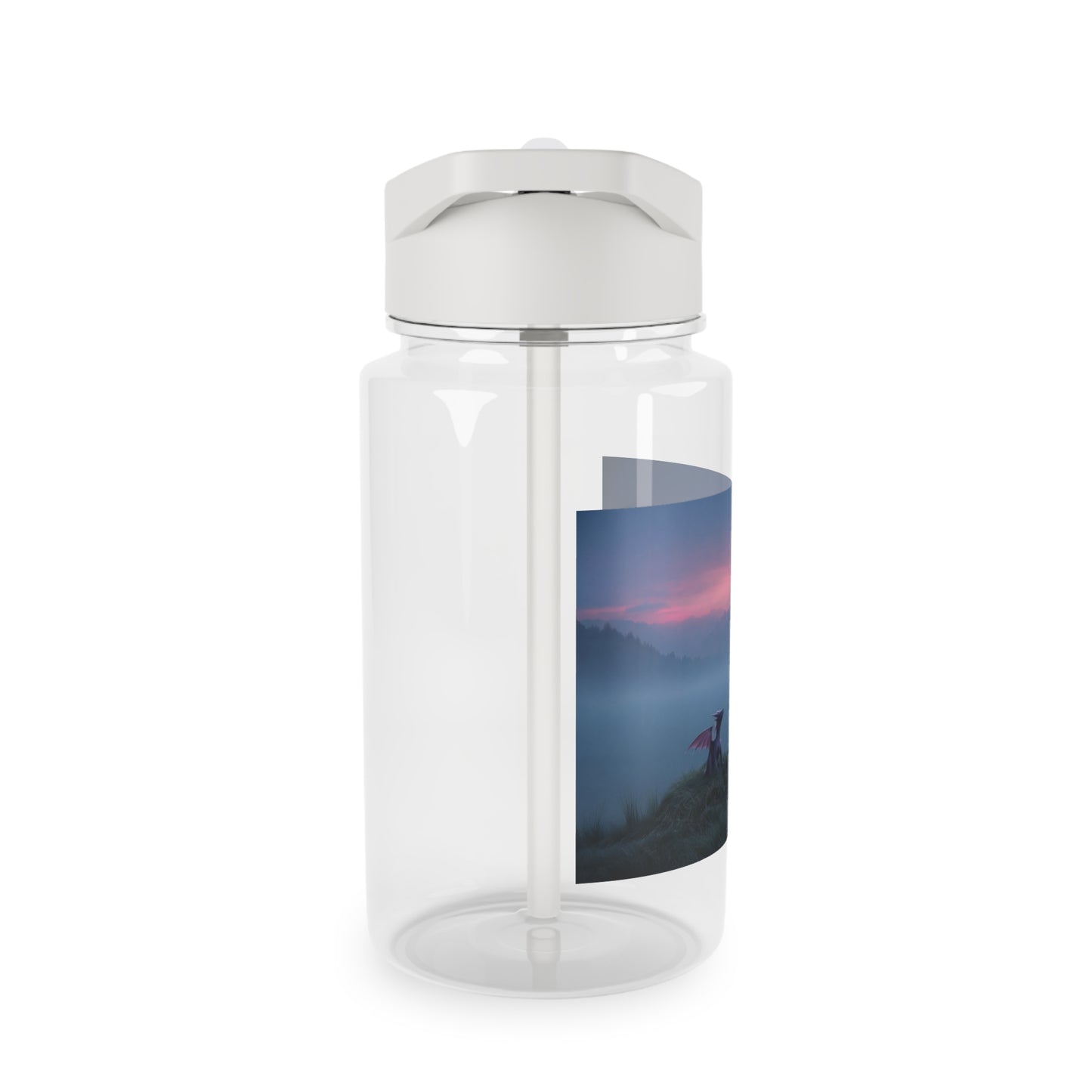 Mistbound Guardian Tritan Water Bottle – Pink Dragon & Dusk Sentinel