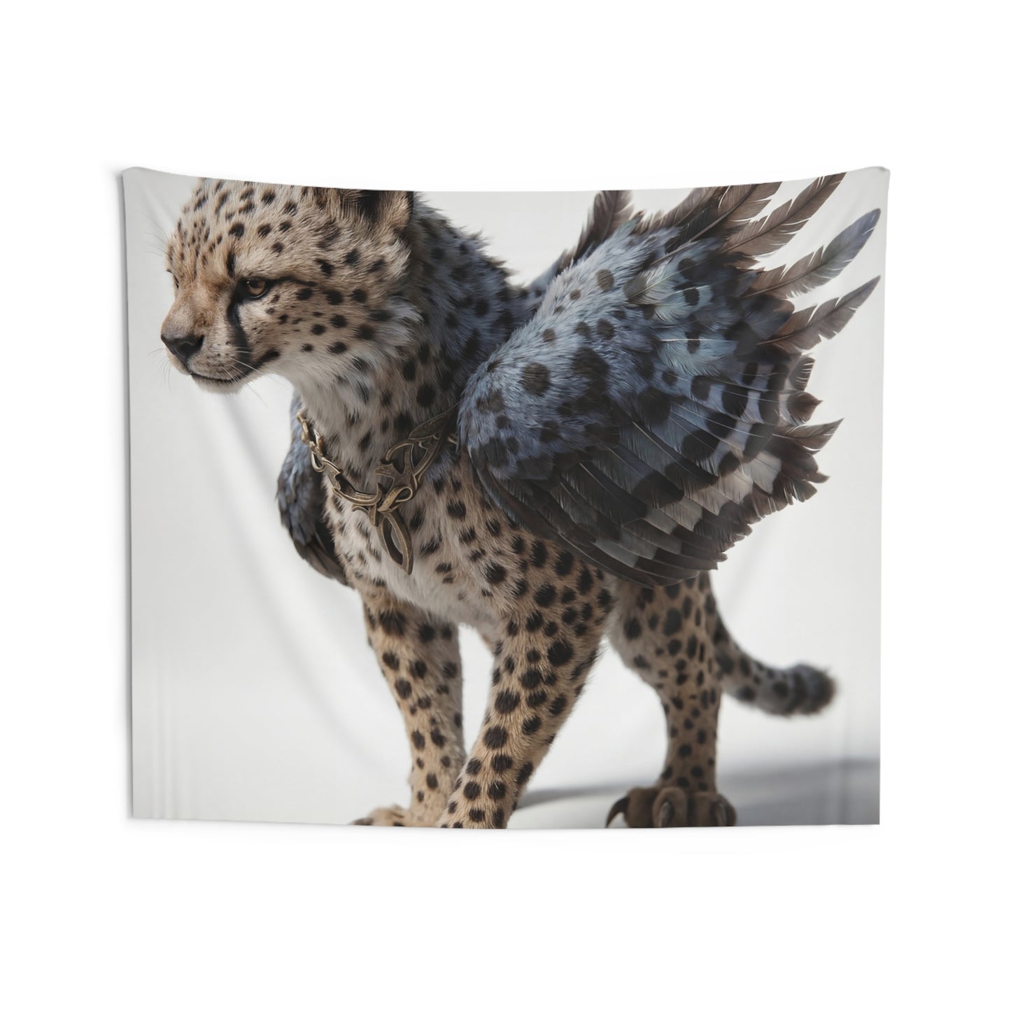 Winged Cheetah Indoor Wall Tapestries – Graceful Feline with Feathers and Gold Collar