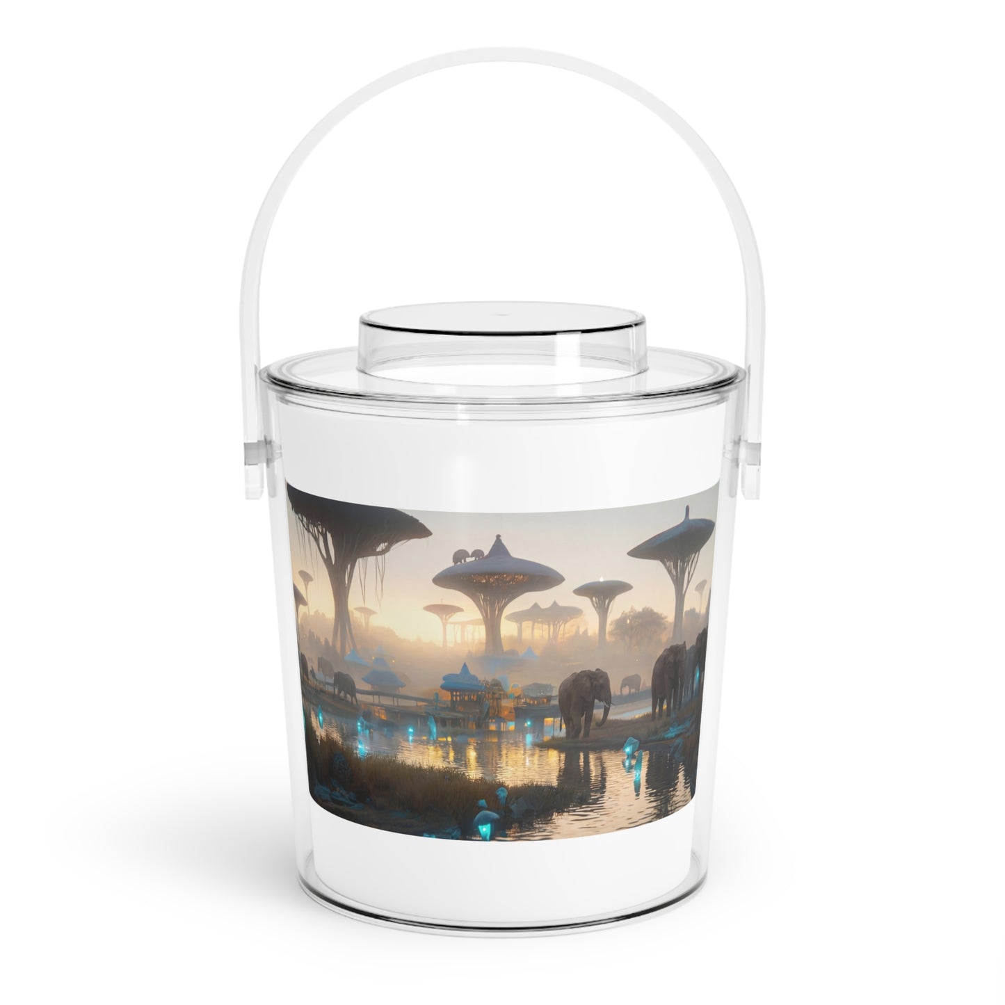 Celestial Elephants Ice Bucket with Tongs – Twilight Oasis Dreamscape