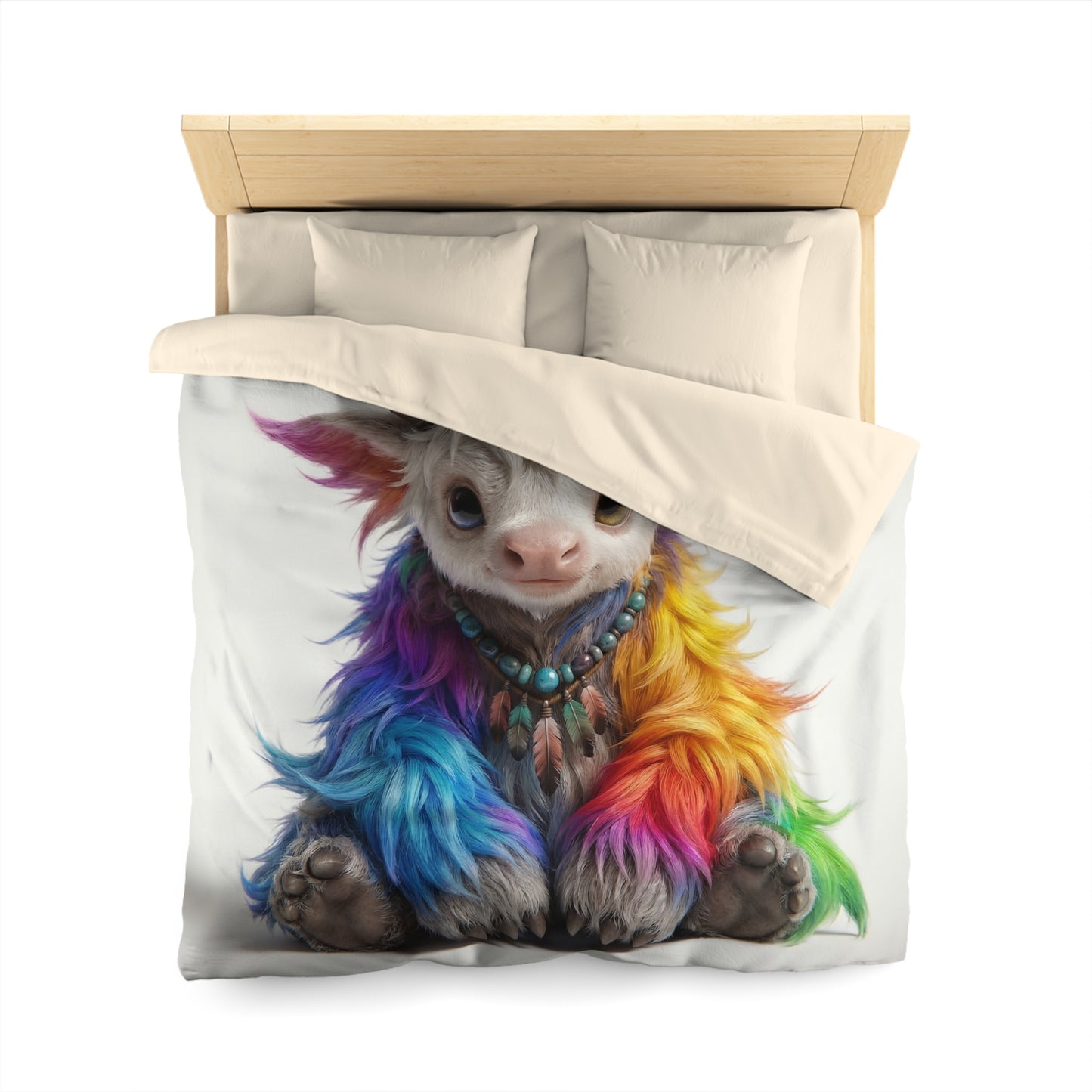 Rainbow Horned Guardian Microfiber Duvet Cover – Whimsical Spirit of the Whispering Peaks