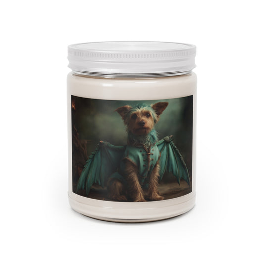 Dragon Knight Yorkshire Terrier Scented Soy Candles with White Lid, 9oz – Emerald Armor in a Foggy Grotto