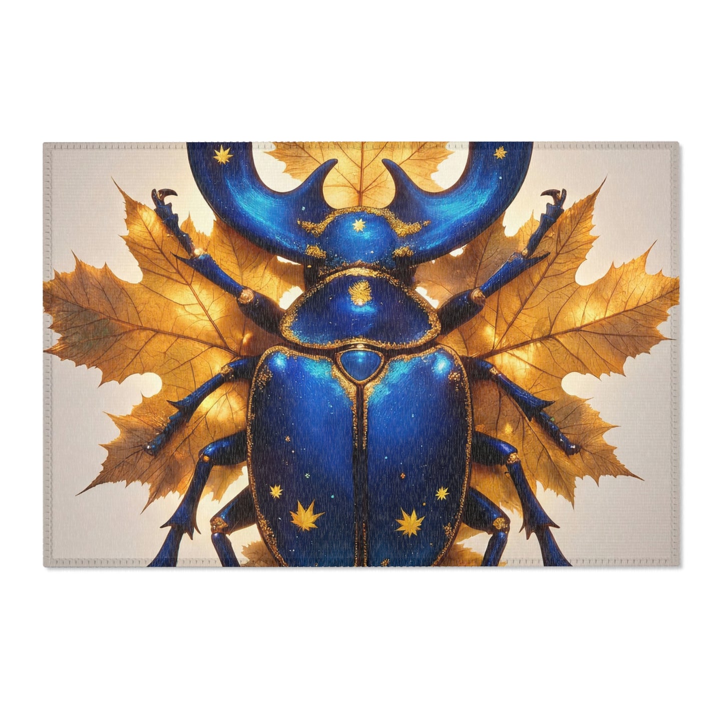 Celestial Beetle Area Rugs – Starlit Blue Guardian Among Autumn Leaves