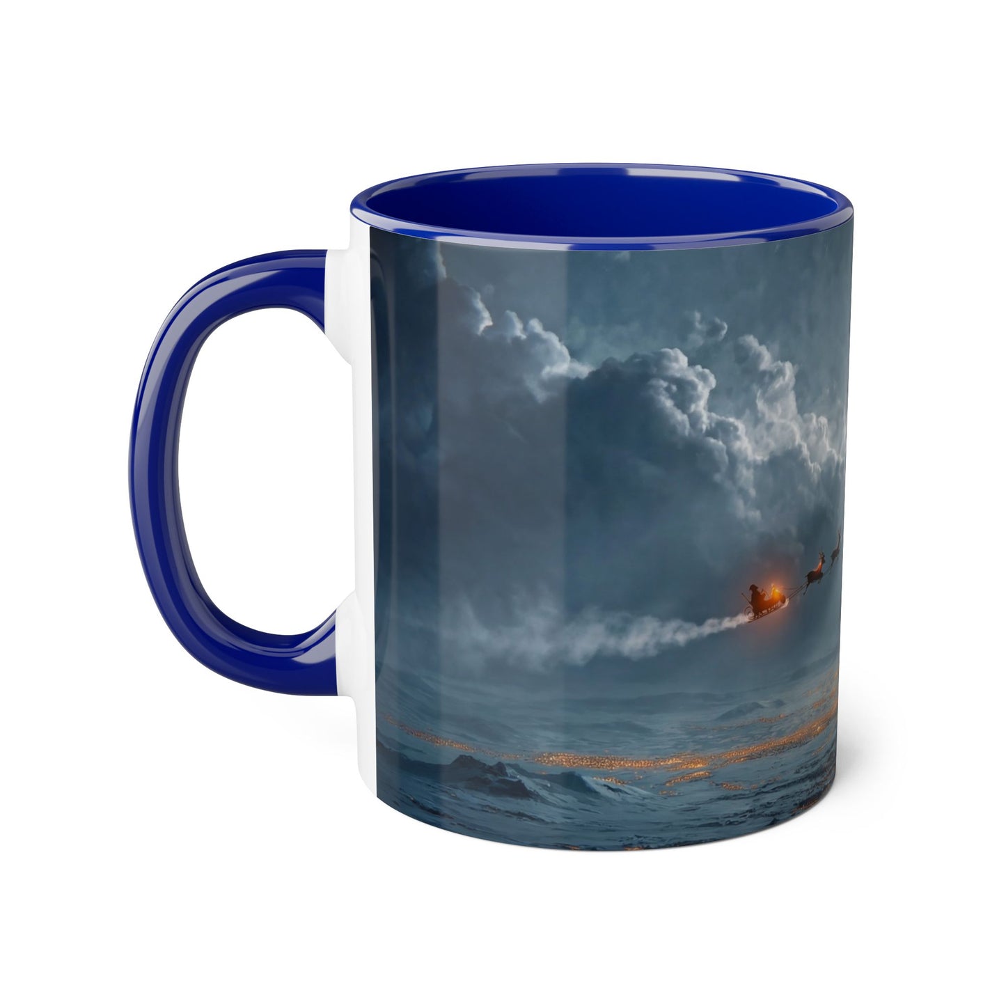 Moonlit Sleigh Accent Mugs, 11oz – Winter Night Flight Over Snowy Peaks