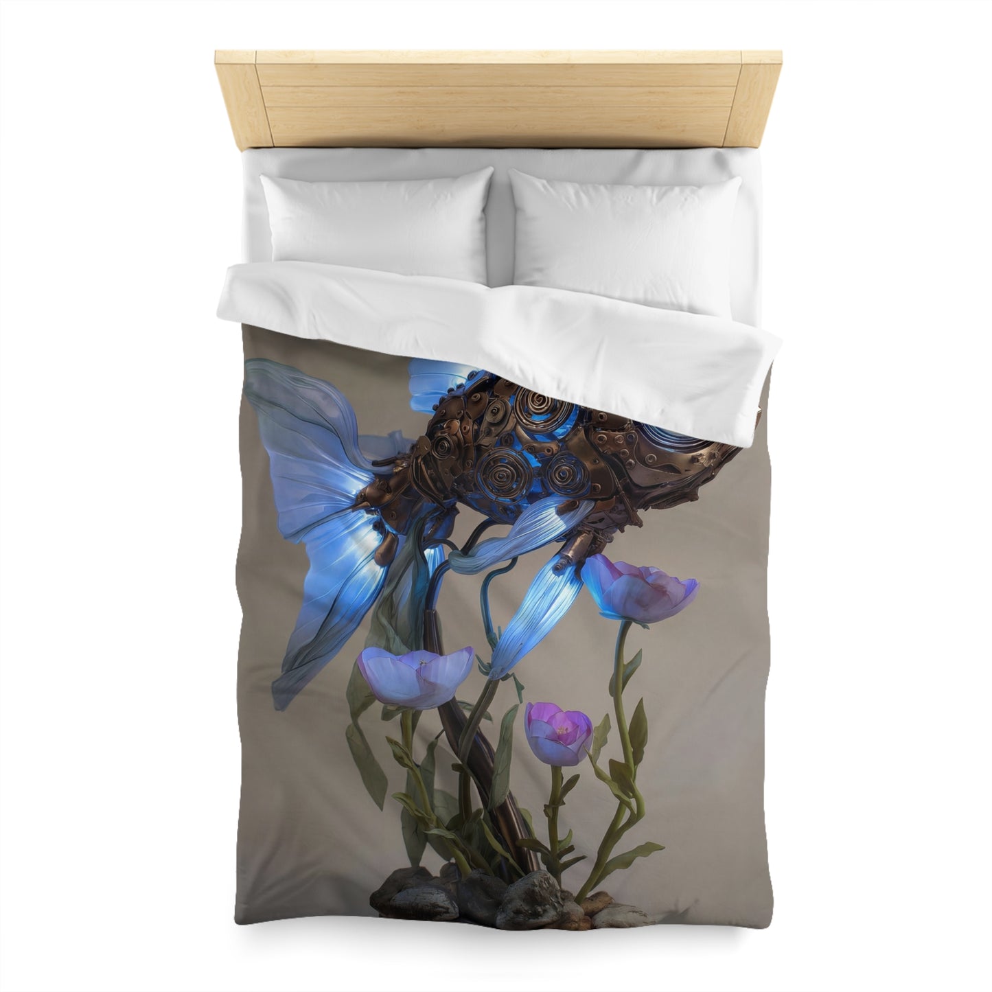 Steampunk Fish Microfiber Duvet Cover – Luminescent Gear & Petal Dreamscape