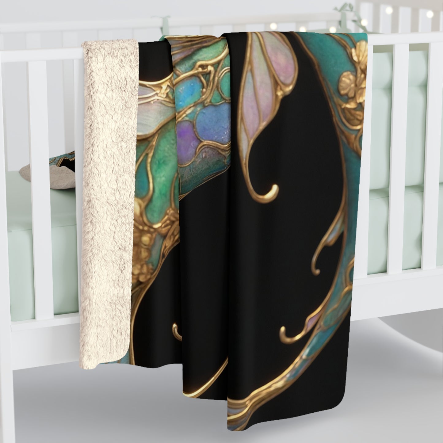 Gilded Koi Sherpa Fleece Blanket – Opal Fin and Gold Vein Dreamscape