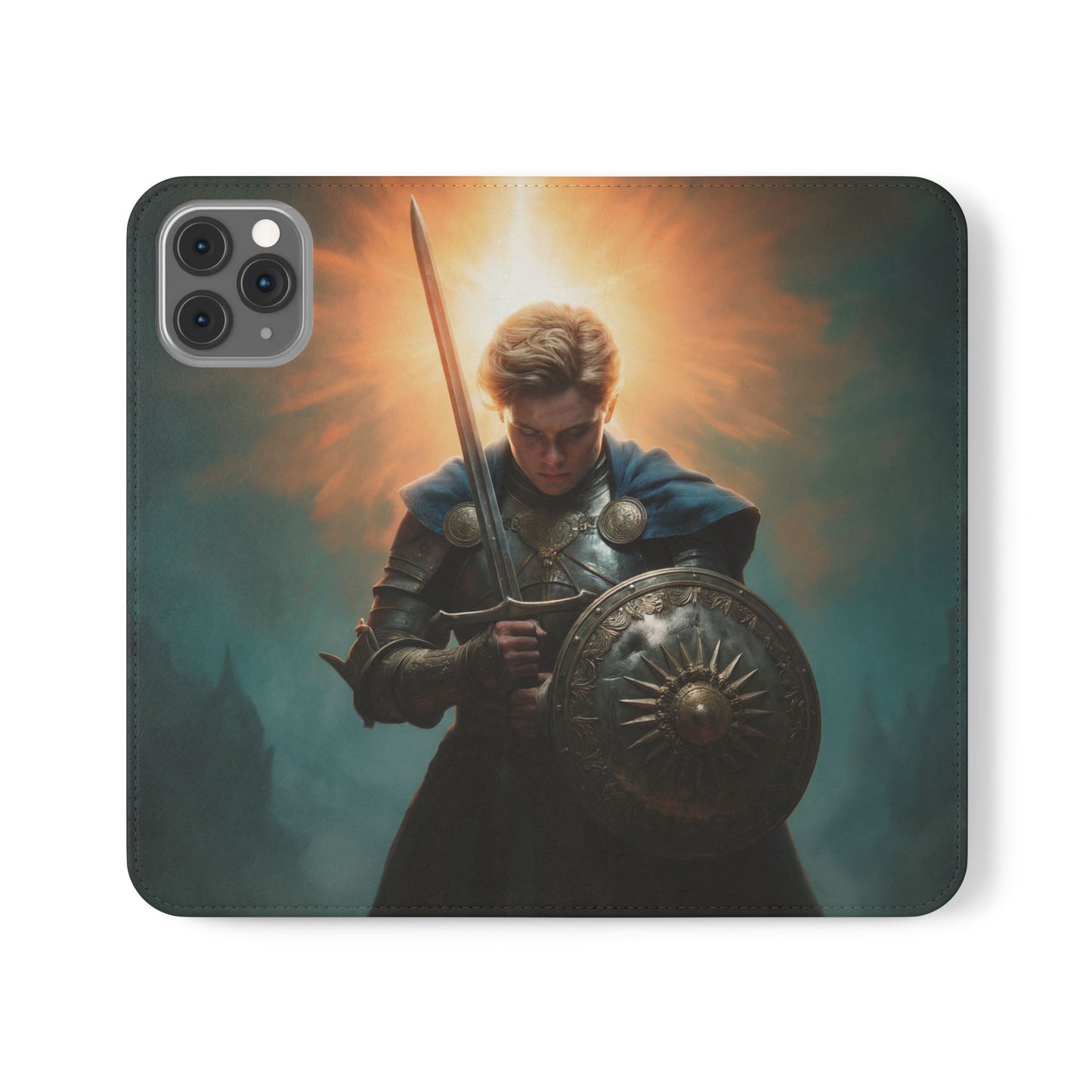 Dawn-Forged Knight Flip Cases – Radiant Armor Against Misty Skies