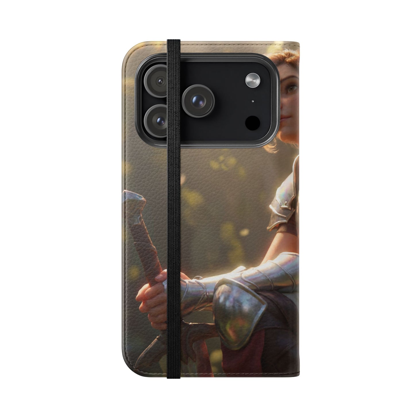 Elven Knight with Dragon Flip Cases – Iridescent Armor & Tiny Guardian Portrait