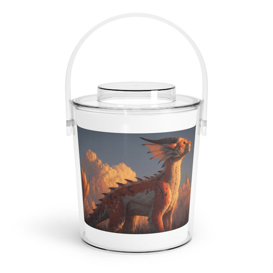 Sunset Dragon Ice Bucket with Tongs – Amber-Scaled Guardian of the Grasslands
