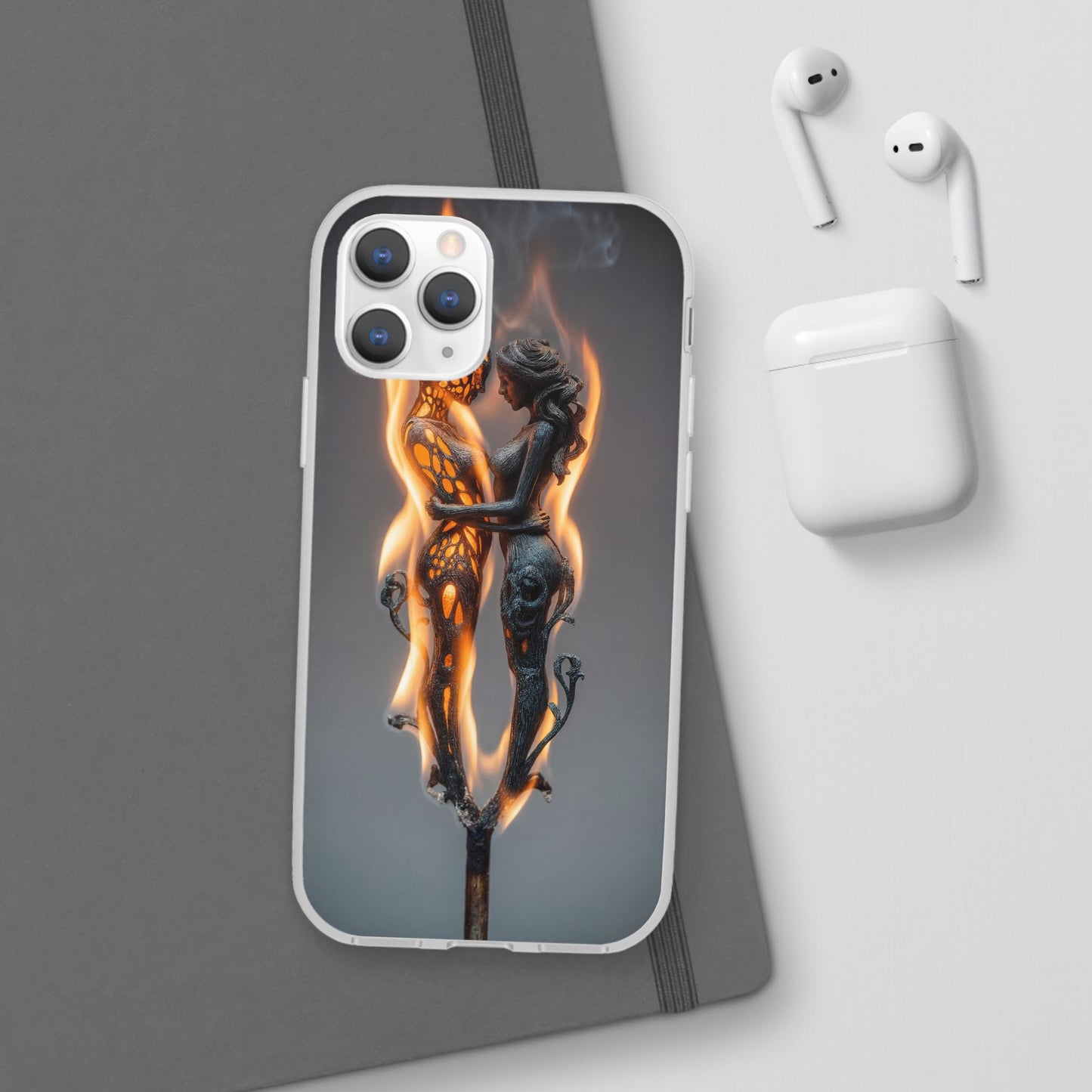 Flame-Embraced Lovers Flexi Cases – Intimate Glow Within the Fire