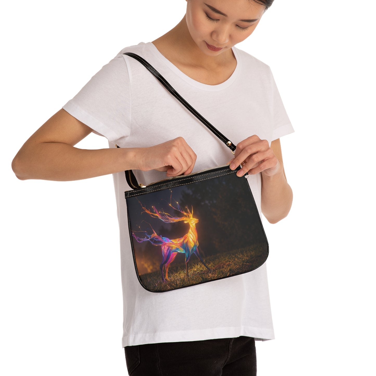 Chromatic Stag Small Shoulder Bag – Twilight Luminescence Design