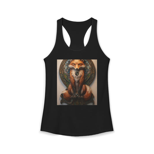 Stained Glass Fox Guardian Racerback Tank – Amber and Teal Artistry