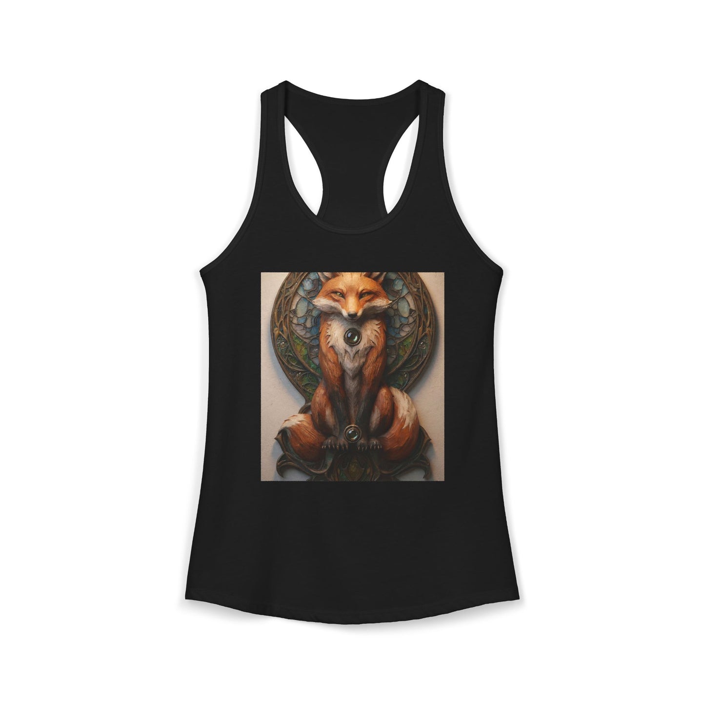 Glass Fox Sentinel Tank – Amber Guardian Stained Glass Art Print