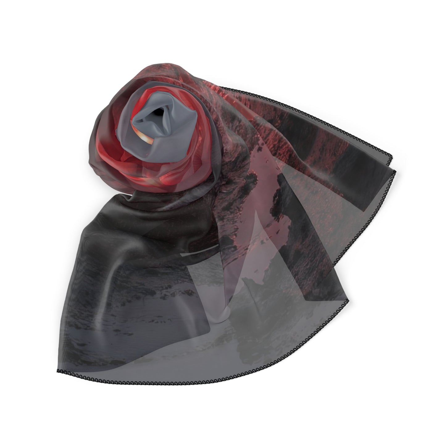 Crimson Circus Tent Poly Scarf – Twilight Mirage on the Shore