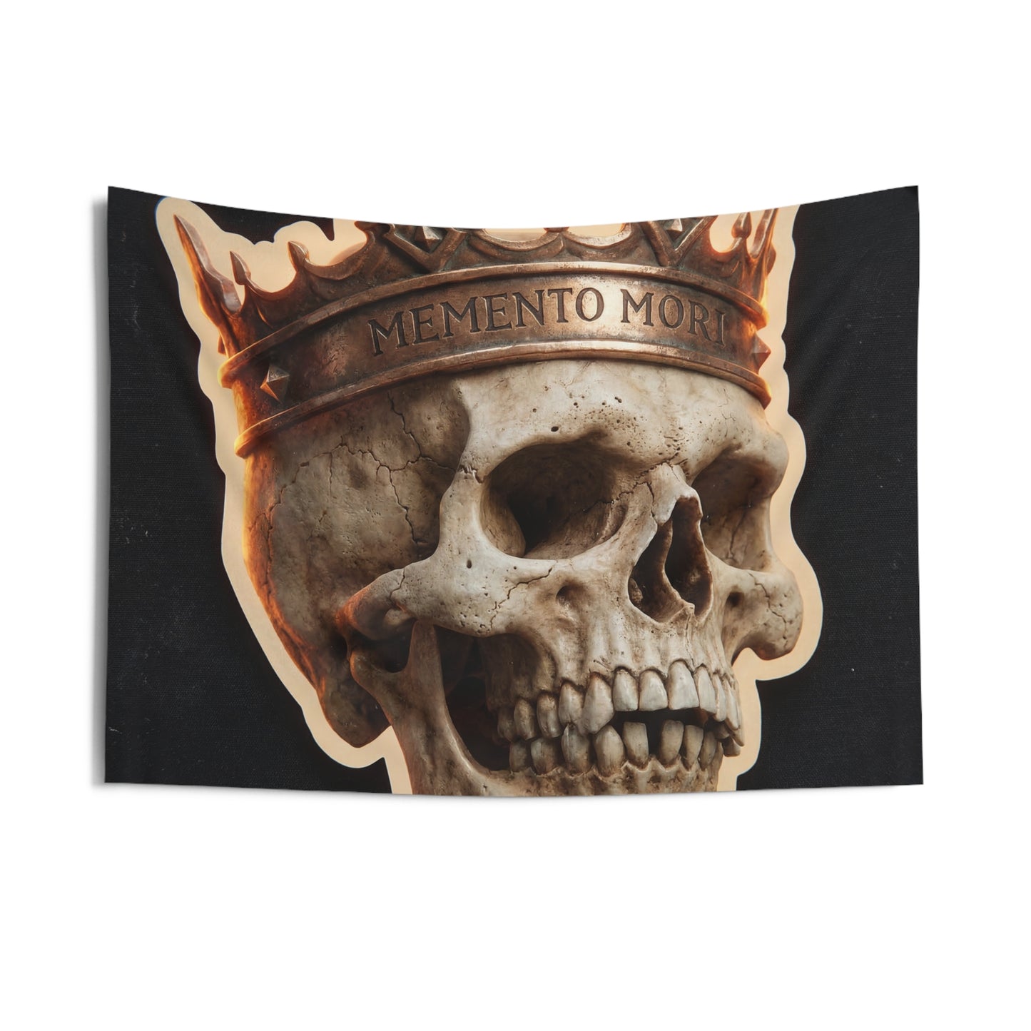 Crowned Skull Indoor Wall Tapestries – Regal Memento Mori Glow