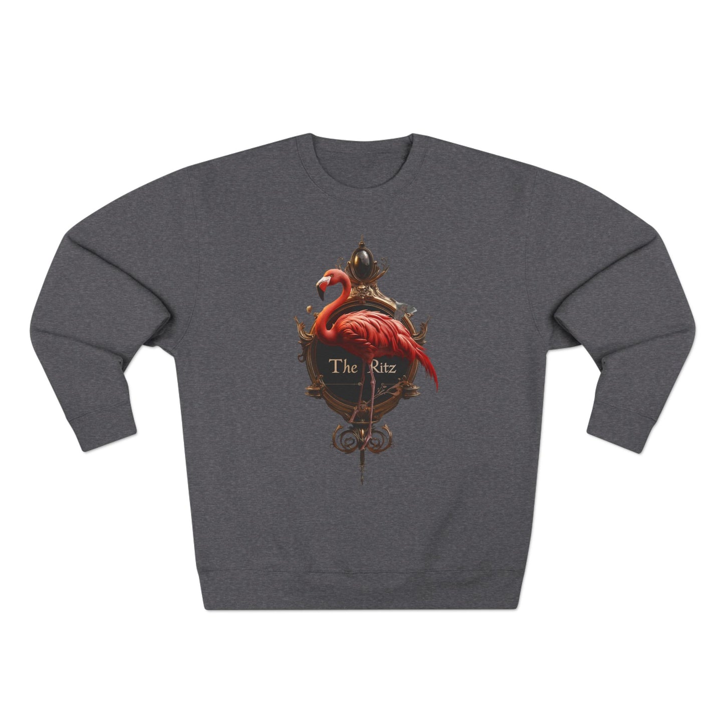 The Ritz Flamingo Unisex Crewneck Sweatshirt – Regal Pink Crest and Ornate Frame