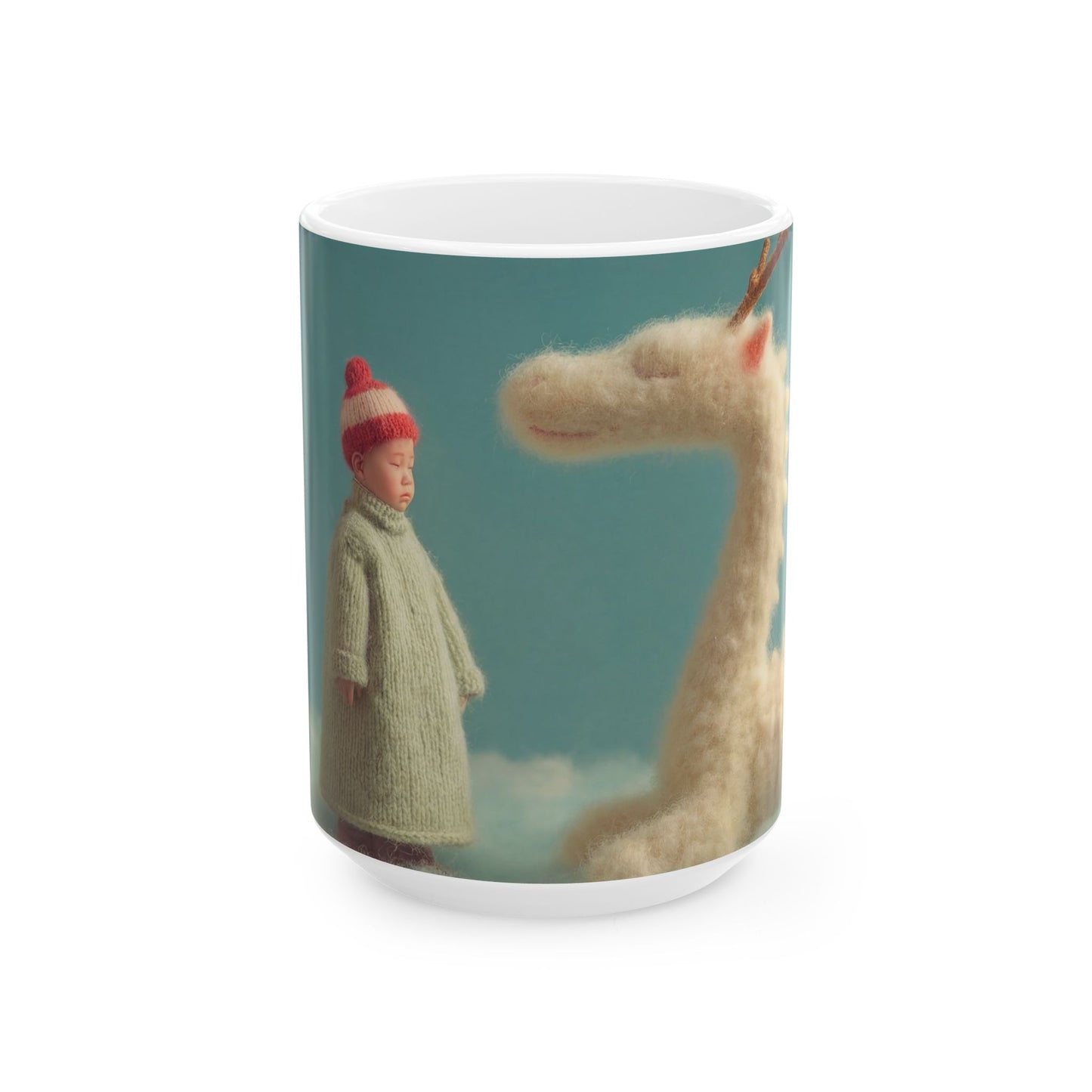 Woolen Dragon & Child Ceramic Mug – Cloud-Filled Whimsy
