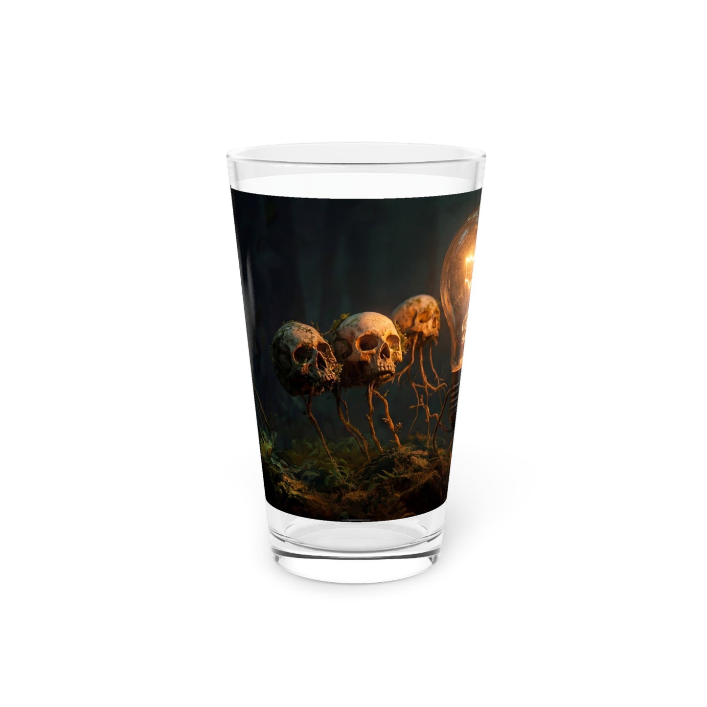 Illuminated Idea Lightbulb Pint Glass, 16oz – Glowing Thought in a Whispering Grove