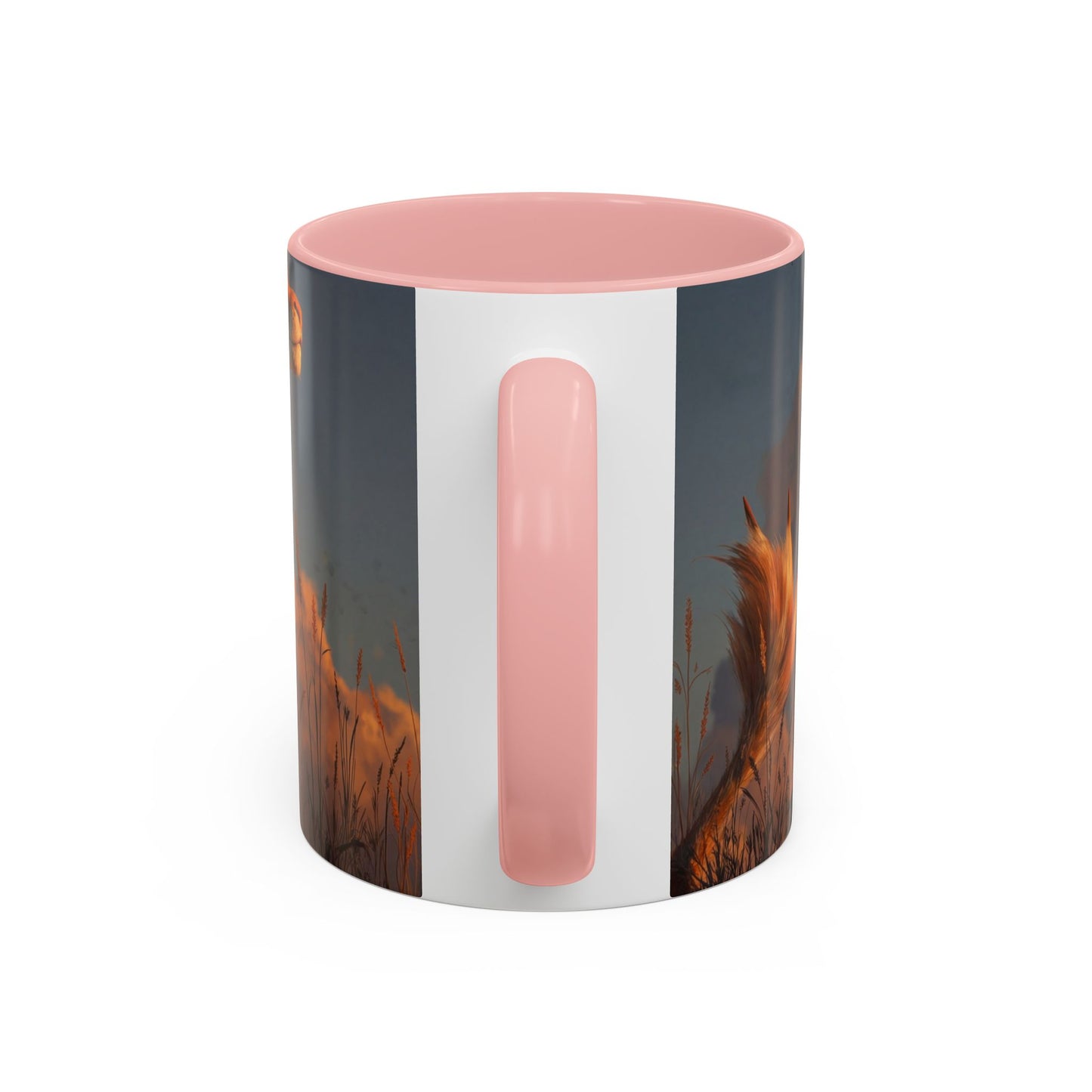Sunset Dragon Accent Coffee Mug (11, 15oz) – Warm Ember Guardian in Golden Grasses