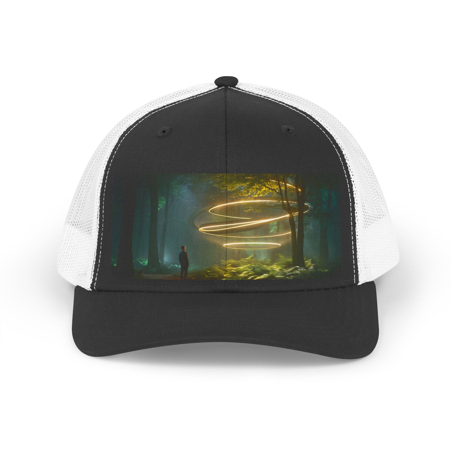 Golden Spiral Trucker Retro Hat – Forest Light Vortex Cap