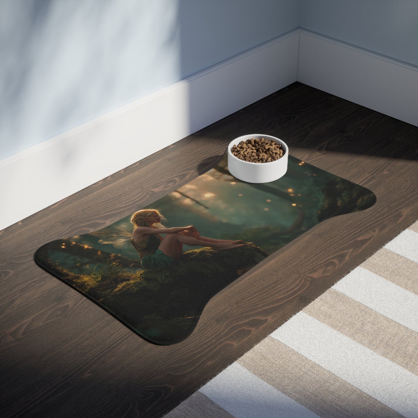 Mossy Stream Fairy Pet Feeding Mats – Golden Hour Forest Guardian